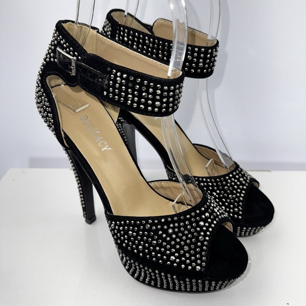 Delicacy Black with Rhinestone Platform High Heel Shoes US Size 5